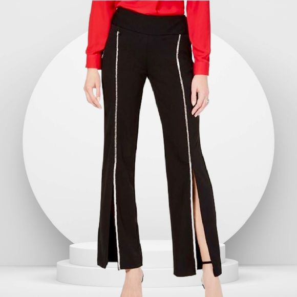 INC International Concepts Pants - INC Women's Sz 10 Black Rhinestone Embellished Split Wide Leg Pants